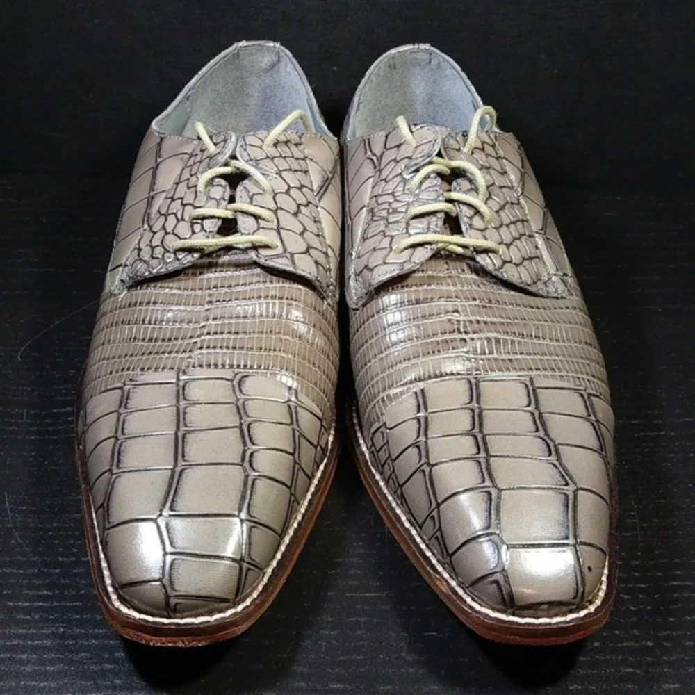 Stacy Adams‎ Mens Grey Crocodile Print Leather Derby Shoes Size 12M